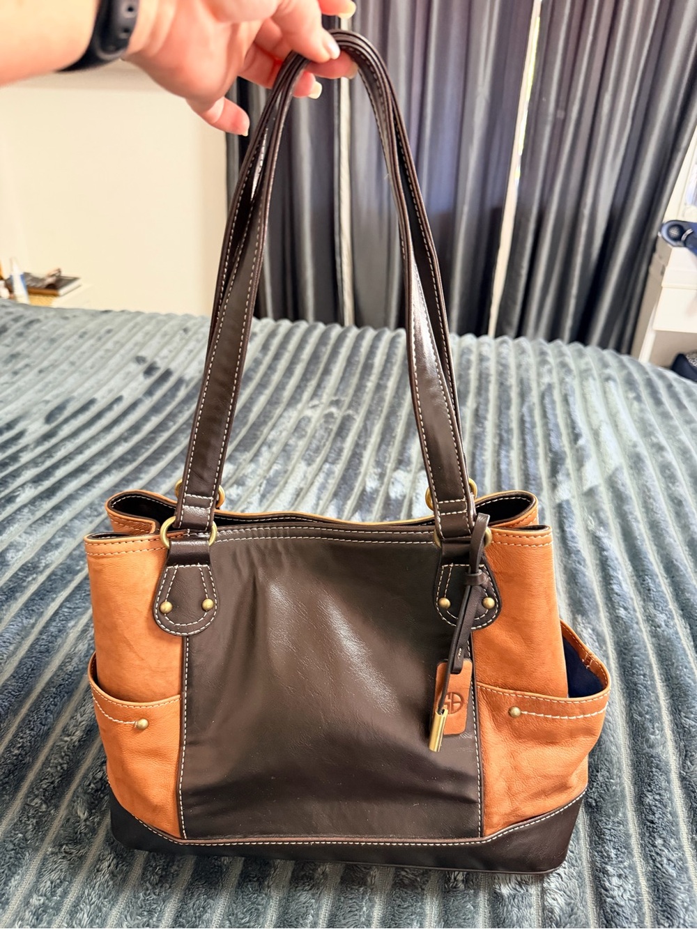 Giani Bernini Brown and Tan Two-Tone Leather Shoulder Bag